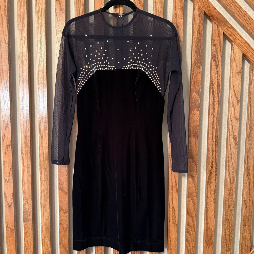 Gothic Glam Vintage 90s J Harris Velvet Rhinestone Mesh Dress M